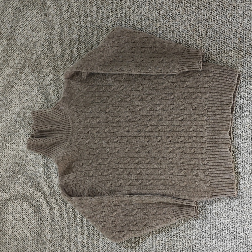 Johnstons Cashmere Cable Knit Turtleneck Sweater, Beige-Brown, S